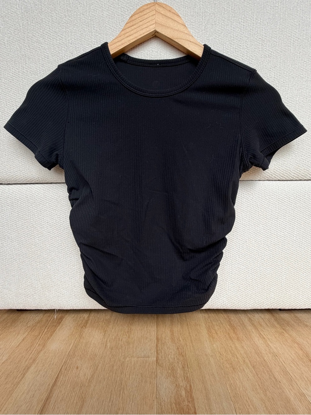 Lulu Classic Black Ribbed Short-Sleeve Top